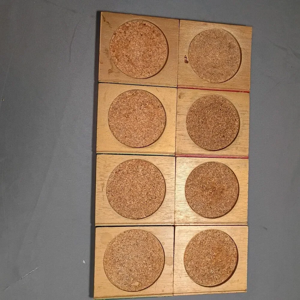 Vintage Faux Books Wood Decor Encyclopedia Barware Cork Coasters Set Cased 8